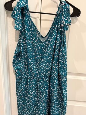 SHEIN Teal Floral Tie-Strap Jumpsuit